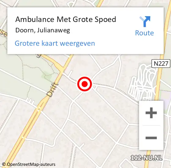 Locatie op kaart van de 112 melding: Ambulance Met Grote Spoed Naar Doorn, Julianaweg op 17 oktober 2017 20:03