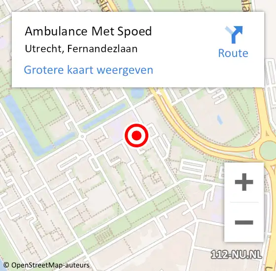 Locatie op kaart van de 112 melding: Ambulance Met Spoed Naar Utrecht, Fernandezlaan op 17 oktober 2017 20:05