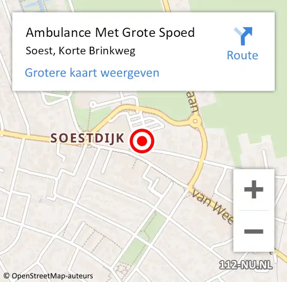 Locatie op kaart van de 112 melding: Ambulance Met Grote Spoed Naar Soest, Korte Brinkweg op 17 oktober 2017 20:08