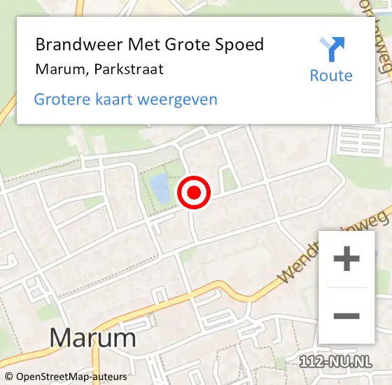 Locatie op kaart van de 112 melding: Brandweer Met Grote Spoed Naar Marum, Parkstraat op 17 oktober 2017 21:32