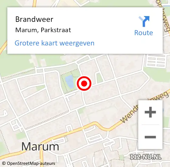 Locatie op kaart van de 112 melding: Brandweer Marum, Parkstraat op 17 oktober 2017 21:34