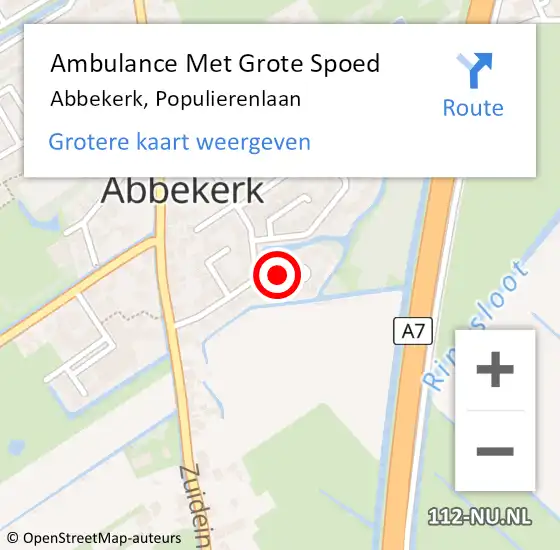 Locatie op kaart van de 112 melding: Ambulance Met Grote Spoed Naar Abbekerk, Populierenlaan op 17 oktober 2017 22:41