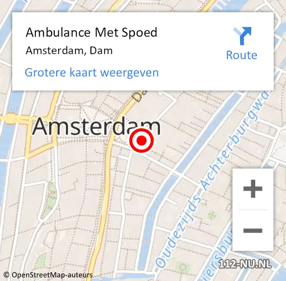 Locatie op kaart van de 112 melding: Ambulance Met Spoed Naar Amsterdam, Dam op 17 oktober 2017 22:59
