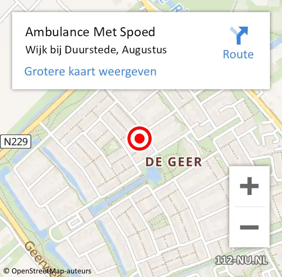 Locatie op kaart van de 112 melding: Ambulance Met Spoed Naar Wijk bij Duurstede, Augustus op 18 oktober 2017 04:36