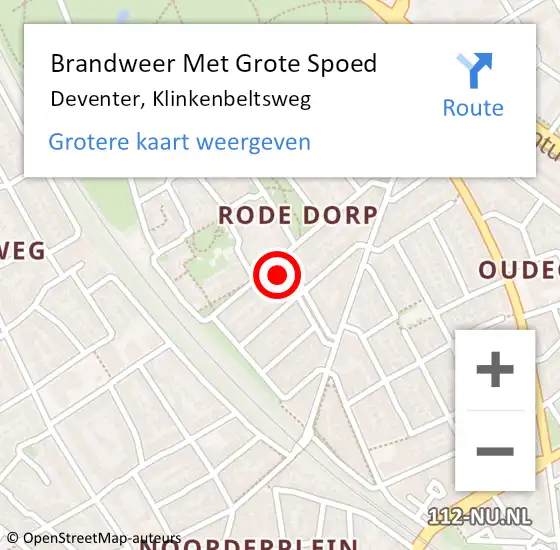 Locatie op kaart van de 112 melding: Brandweer Met Grote Spoed Naar Deventer, Klinkenbeltsweg op 18 oktober 2017 04:51