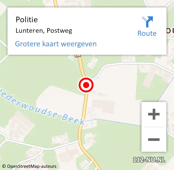 Locatie op kaart van de 112 melding: Politie Lunteren, Postweg op 18 oktober 2017 07:52