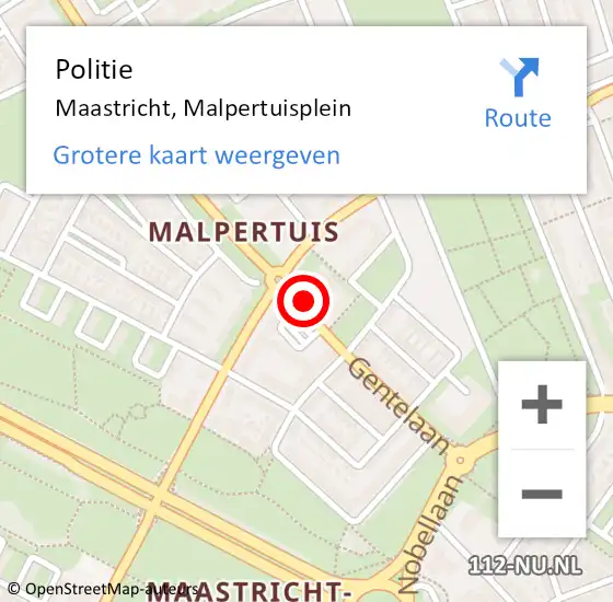 Locatie op kaart van de 112 melding: Politie Maastricht, Malpertuisplein op 18 oktober 2017 07:55