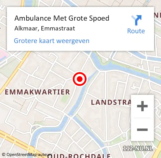 Locatie op kaart van de 112 melding: Ambulance Met Grote Spoed Naar Alkmaar, Emmastraat op 18 oktober 2017 08:49