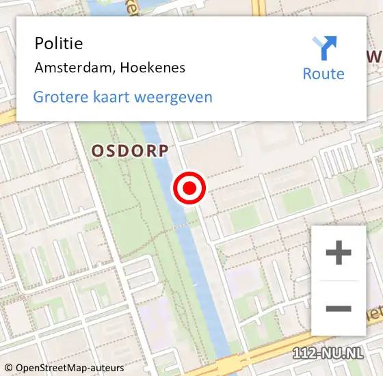 Locatie op kaart van de 112 melding: Politie Amsterdam, Hoekenes op 18 oktober 2017 08:58