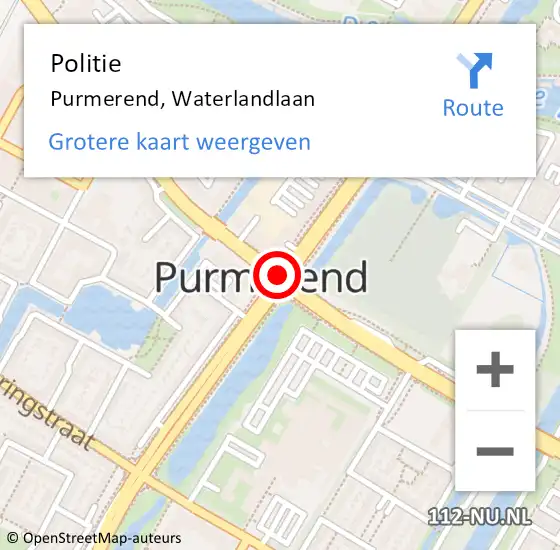 Locatie op kaart van de 112 melding: Politie Purmerend, Waterlandlaan op 18 oktober 2017 09:04