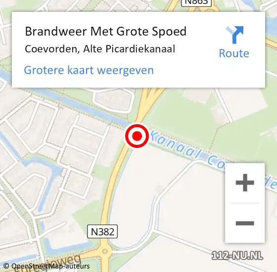 Locatie op kaart van de 112 melding: Brandweer Met Grote Spoed Naar Coevorden, Alte Picardiekanaal op 18 oktober 2017 09:39