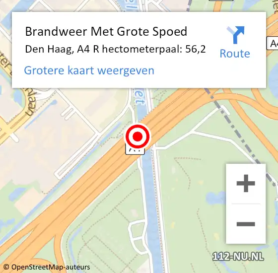 Locatie op kaart van de 112 melding: Brandweer Met Grote Spoed Naar Den Haag, A4 R hectometerpaal: 56,2 op 18 oktober 2017 09:56