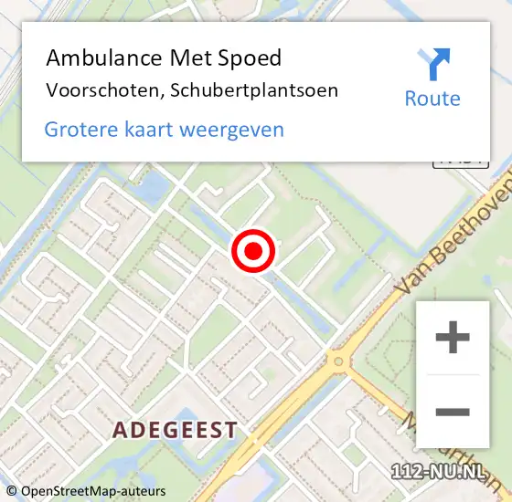 Locatie op kaart van de 112 melding: Ambulance Met Spoed Naar Voorschoten, Schubertplantsoen op 18 oktober 2017 10:50