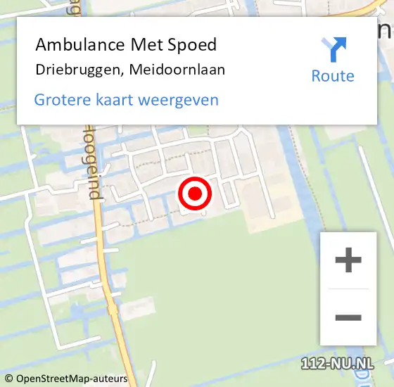 Locatie op kaart van de 112 melding: Ambulance Met Spoed Naar Driebruggen, Meidoornlaan op 18 oktober 2017 10:55