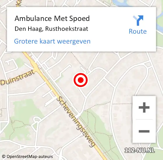 Locatie op kaart van de 112 melding: Ambulance Met Spoed Naar Den Haag, Rusthoekstraat op 18 oktober 2017 10:58