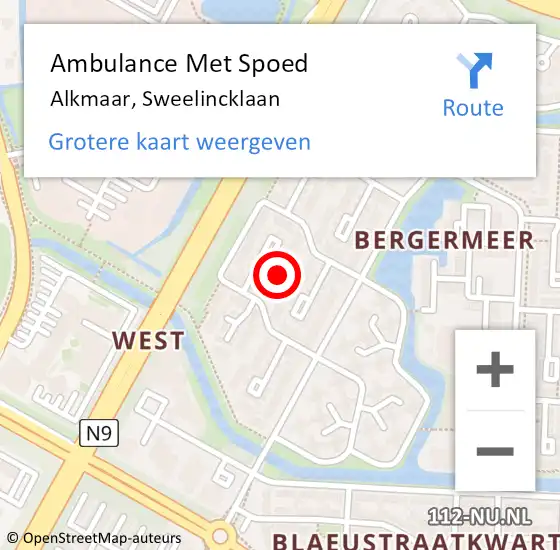Locatie op kaart van de 112 melding: Ambulance Met Spoed Naar Alkmaar, Sweelincklaan op 18 oktober 2017 10:59