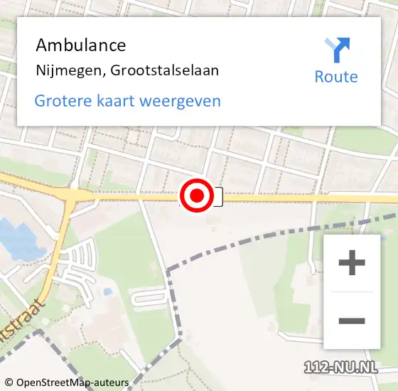 Locatie op kaart van de 112 melding: Ambulance Nijmegen, Grootstalselaan op 18 oktober 2017 11:16