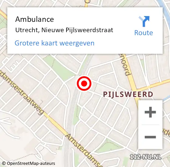 Locatie op kaart van de 112 melding: Ambulance Utrecht, Nieuwe Pijlsweerdstraat op 18 oktober 2017 11:53