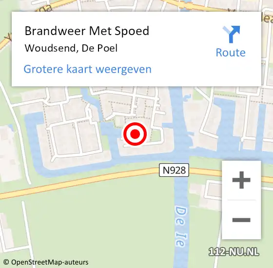 Locatie op kaart van de 112 melding: Brandweer Met Spoed Naar Woudsend, De Poel op 18 oktober 2017 12:56