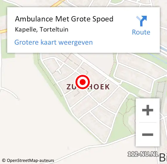 Locatie op kaart van de 112 melding: Ambulance Met Grote Spoed Naar Kapelle, Torteltuin op 18 oktober 2017 14:23