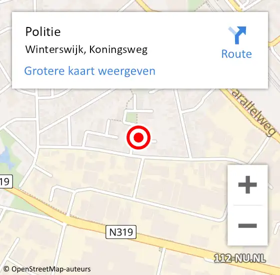 Locatie op kaart van de 112 melding: Politie Winterswijk, Koningsweg op 18 oktober 2017 14:54