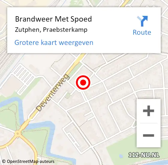 Locatie op kaart van de 112 melding: Brandweer Met Spoed Naar Zutphen, Praebsterkamp op 18 oktober 2017 15:23