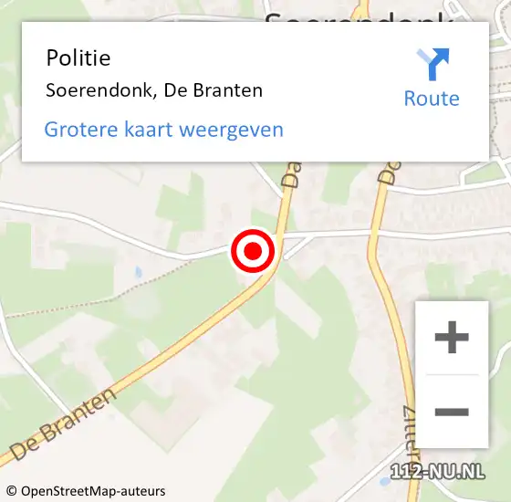 Locatie op kaart van de 112 melding: Politie Soerendonk, De Branten op 18 oktober 2017 15:35