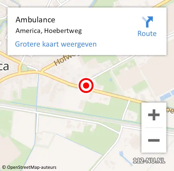 Locatie op kaart van de 112 melding: Ambulance America, Hoebertweg op 18 oktober 2017 15:40