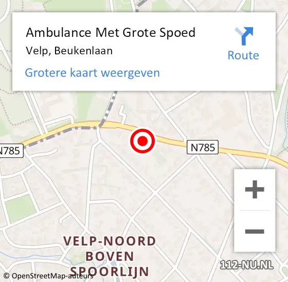 Locatie op kaart van de 112 melding: Ambulance Met Grote Spoed Naar Velp, Beukenlaan op 18 oktober 2017 15:56