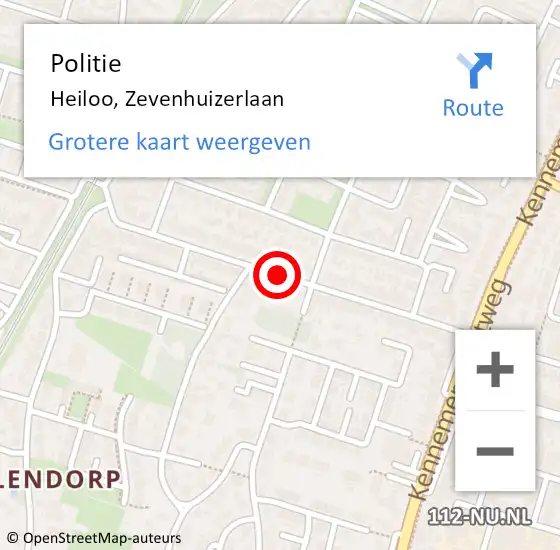 Locatie op kaart van de 112 melding: Politie Heiloo, Zevenhuizerlaan op 18 oktober 2017 16:19