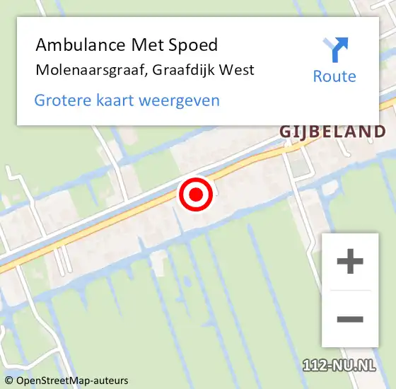 Locatie op kaart van de 112 melding: Ambulance Met Spoed Naar Molenaarsgraaf, Graafdijk West op 4 februari 2014 15:08