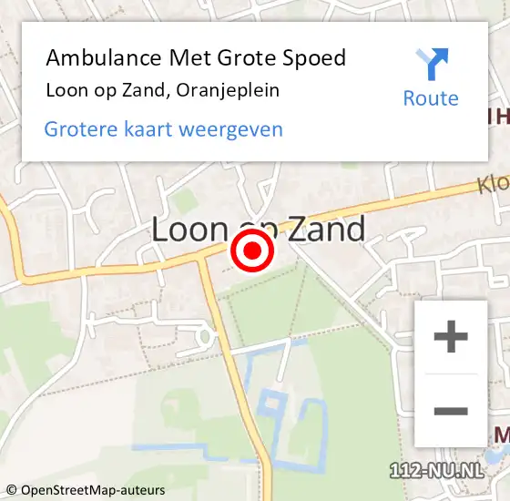 Locatie op kaart van de 112 melding: Ambulance Met Grote Spoed Naar Loon op Zand, Oranjeplein op 18 oktober 2017 20:08