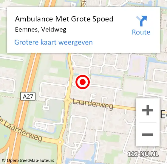Locatie op kaart van de 112 melding: Ambulance Met Grote Spoed Naar Eemnes, Veldweg op 18 oktober 2017 21:04