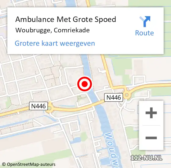 Locatie op kaart van de 112 melding: Ambulance Met Grote Spoed Naar Woubrugge, Comriekade op 18 oktober 2017 22:53