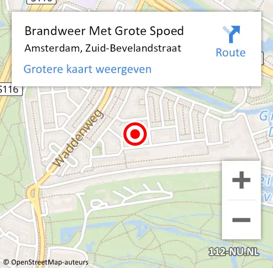 Locatie op kaart van de 112 melding: Brandweer Met Grote Spoed Naar Amsterdam, Zuid-Bevelandstraat op 18 oktober 2017 22:59