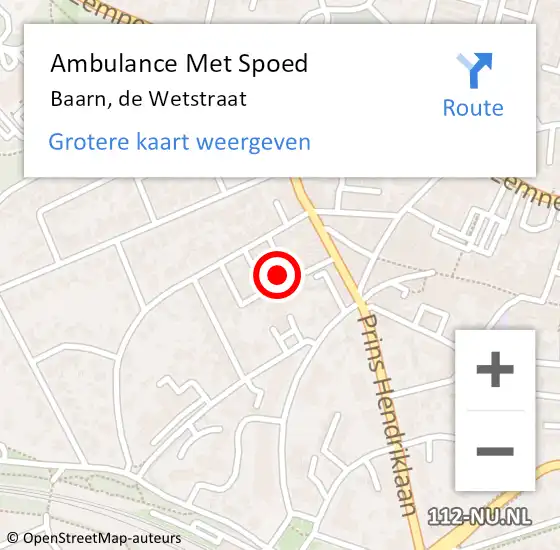 Locatie op kaart van de 112 melding: Ambulance Met Spoed Naar Baarn, de Wetstraat op 18 oktober 2017 23:09