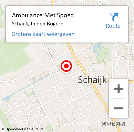 Locatie op kaart van de 112 melding: Ambulance Met Spoed Naar Schaijk, In den Bogerd op 18 oktober 2017 23:57