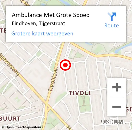 Locatie op kaart van de 112 melding: Ambulance Met Grote Spoed Naar Eindhoven, Tijgerstraat op 19 oktober 2017 01:40