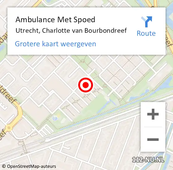 Locatie op kaart van de 112 melding: Ambulance Met Spoed Naar Utrecht, Charlotte van Bourbondreef op 19 oktober 2017 02:43