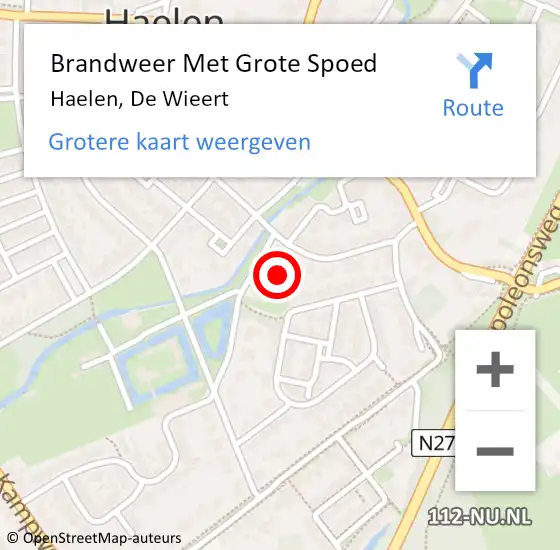 Locatie op kaart van de 112 melding: Brandweer Met Grote Spoed Naar Haelen, De Wieert op 19 oktober 2017 03:15