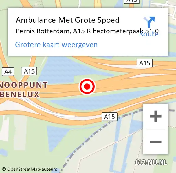 Locatie op kaart van de 112 melding: Ambulance Met Grote Spoed Naar Pernis Rotterdam, A15 L hectometerpaal: 51,0 op 19 oktober 2017 07:19