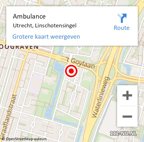 Locatie op kaart van de 112 melding: Ambulance Utrecht, Linschotensingel op 19 oktober 2017 07:36