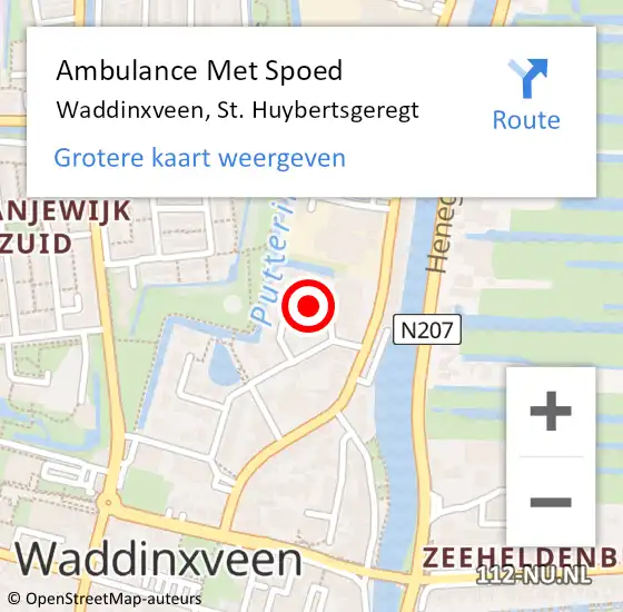 Locatie op kaart van de 112 melding: Ambulance Met Spoed Naar Waddinxveen, St. Huybertsgeregt op 19 oktober 2017 07:46