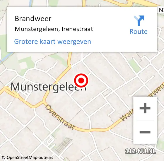 Locatie op kaart van de 112 melding: Brandweer Munstergeleen, Irenestraat op 4 februari 2014 15:42