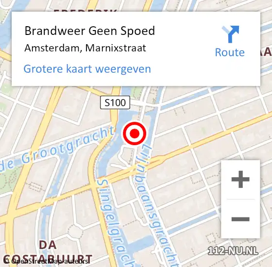 Locatie op kaart van de 112 melding: Brandweer Geen Spoed Naar Amsterdam, Marnixstraat op 19 oktober 2017 09:51