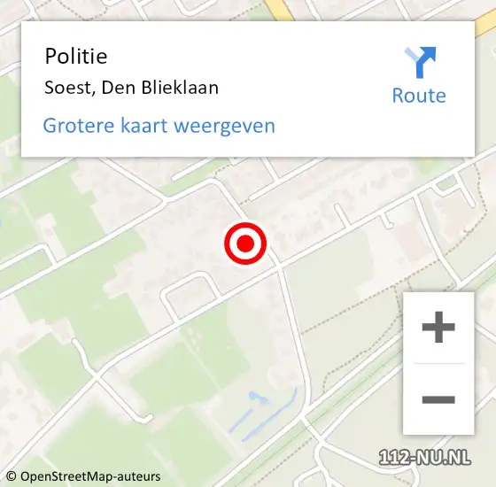 Locatie op kaart van de 112 melding: Politie Soest, Den Blieklaan op 19 oktober 2017 10:20