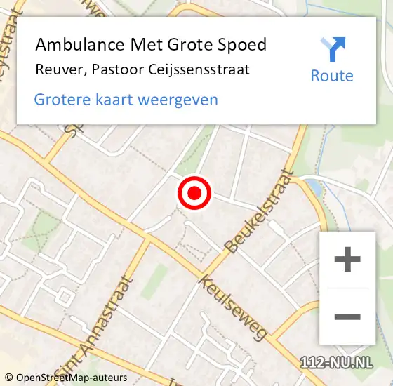 Locatie op kaart van de 112 melding: Ambulance Met Grote Spoed Naar Reuver, Pastoor Ceijssensstraat op 19 oktober 2017 10:42