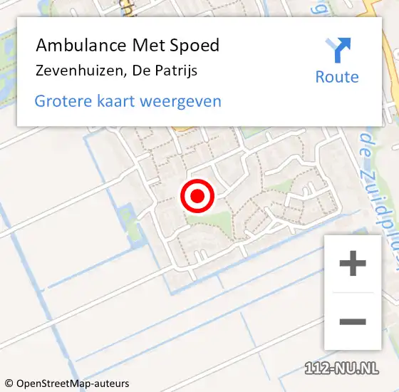 Locatie op kaart van de 112 melding: Ambulance Met Spoed Naar Zevenhuizen, De Patrijs op 19 oktober 2017 12:54