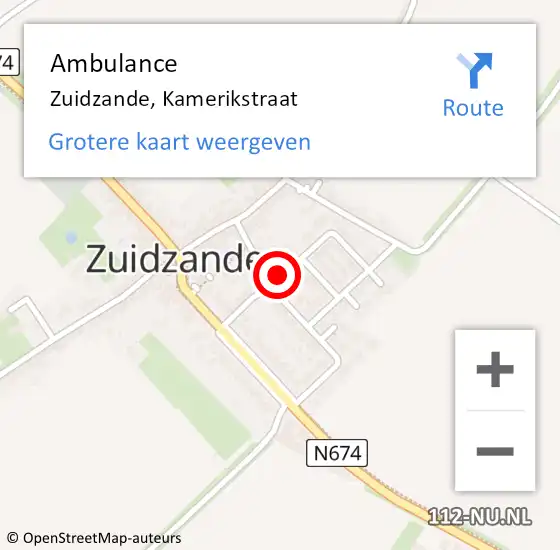 Locatie op kaart van de 112 melding: Ambulance Zuidzande, Kamerikstraat op 19 oktober 2017 13:17