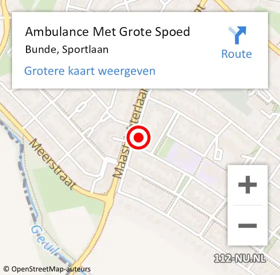 Locatie op kaart van de 112 melding: Ambulance Met Grote Spoed Naar Bunde, Sportlaan op 4 februari 2014 16:06